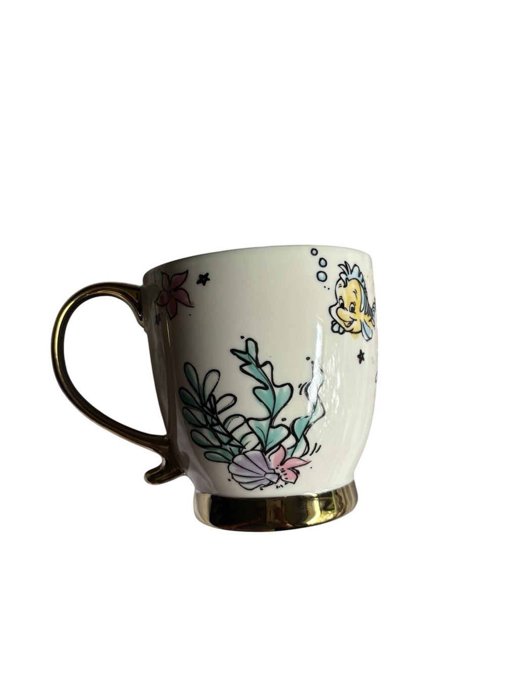 Disney Ariel White Mug with Gold Handle & Base and Pastel Sea Motif